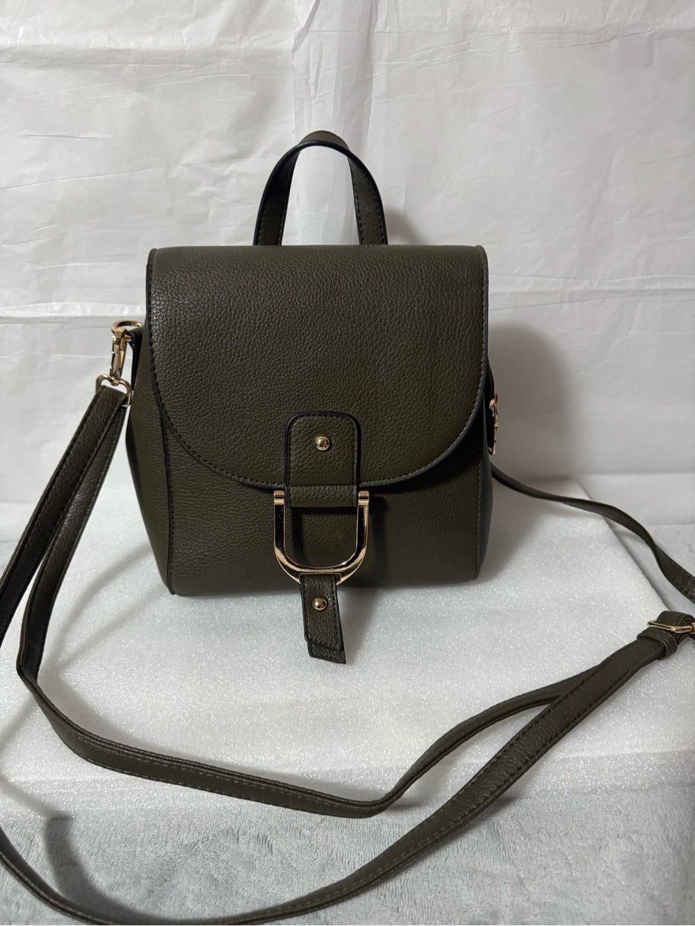 Women’s Olive Green Crossbody Backpack - Minimal D-Ring Detail